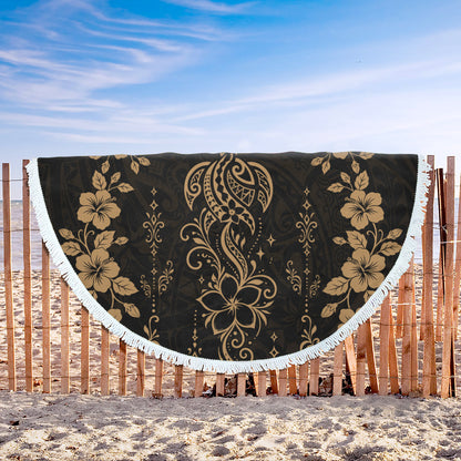 Hawaii Beach Blanket Vintage Honu Hibiscus Floral Elegance