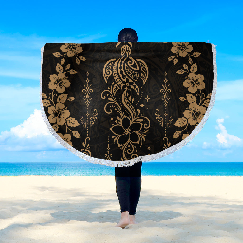 Hawaii Beach Blanket Vintage Honu Hibiscus Floral Elegance