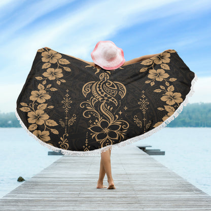 Hawaii Beach Blanket Vintage Honu Hibiscus Floral Elegance