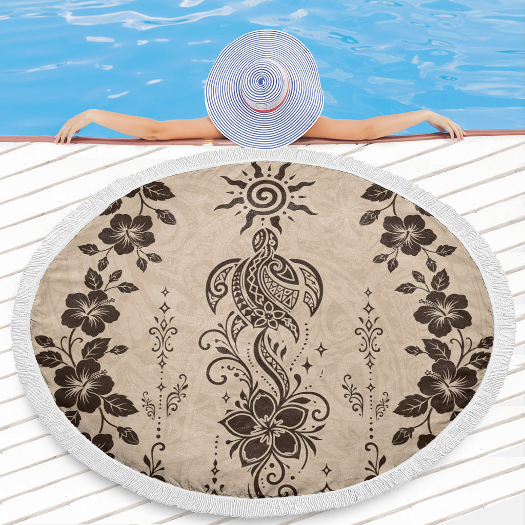 Hawaii Beach Blanket Vintage Honu Hibiscus Floral Elegance
