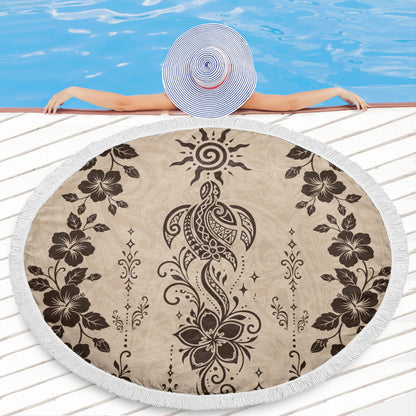 Hawaii Beach Blanket Vintage Honu Hibiscus Floral Elegance
