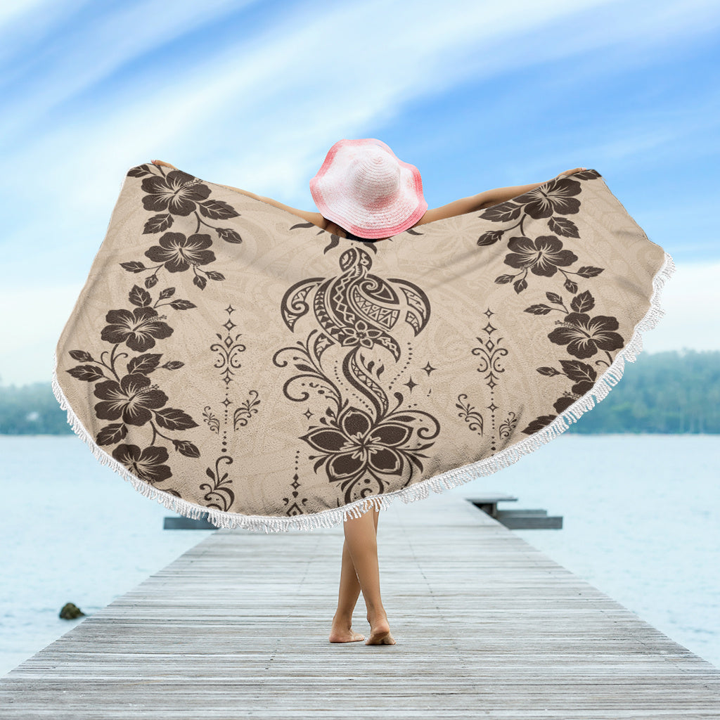 Hawaii Beach Blanket Vintage Honu Hibiscus Floral Elegance