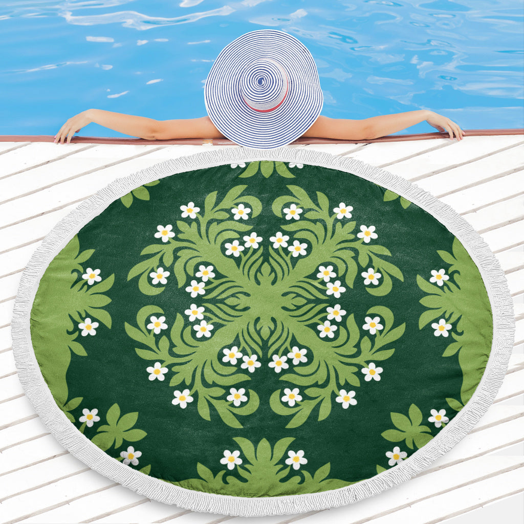 Hawaii Beach Blanket Emerald Tropical Floral Garden Elegance