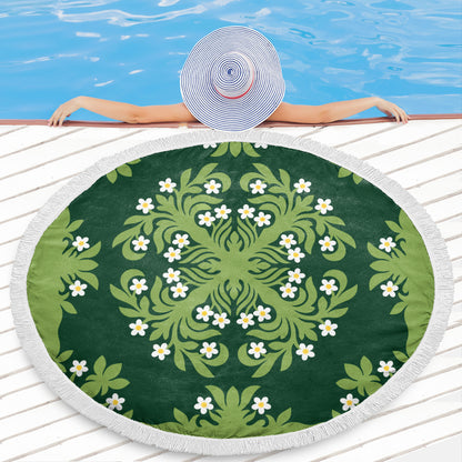 Hawaii Beach Blanket Emerald Tropical Floral Garden Elegance