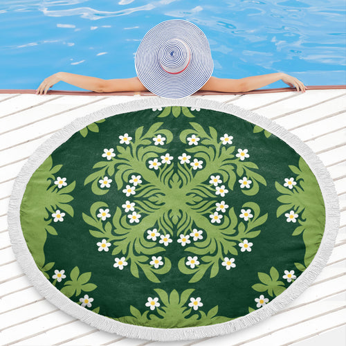 Hawaii Beach Blanket Emerald Tropical Floral Garden Elegance