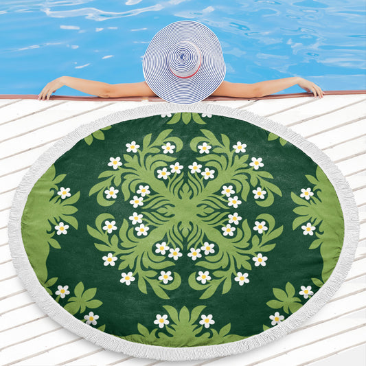 Hawaii Beach Blanket Emerald Tropical Floral Garden Elegance