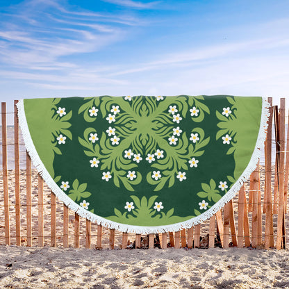 Hawaii Beach Blanket Emerald Tropical Floral Garden Elegance
