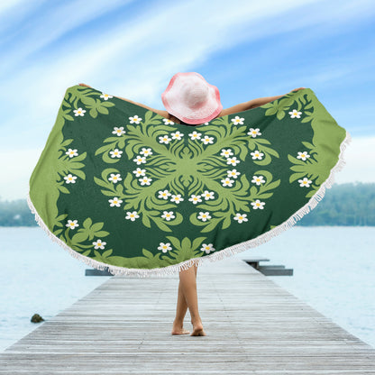 Hawaii Beach Blanket Emerald Tropical Floral Garden Elegance