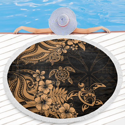 Hawaii Beach Blanket Kanaka Maoli Hibiscus Polynesian Tribal Turtle Print Style