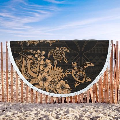 Hawaii Beach Blanket Kanaka Maoli Hibiscus Polynesian Tribal Turtle Print Style