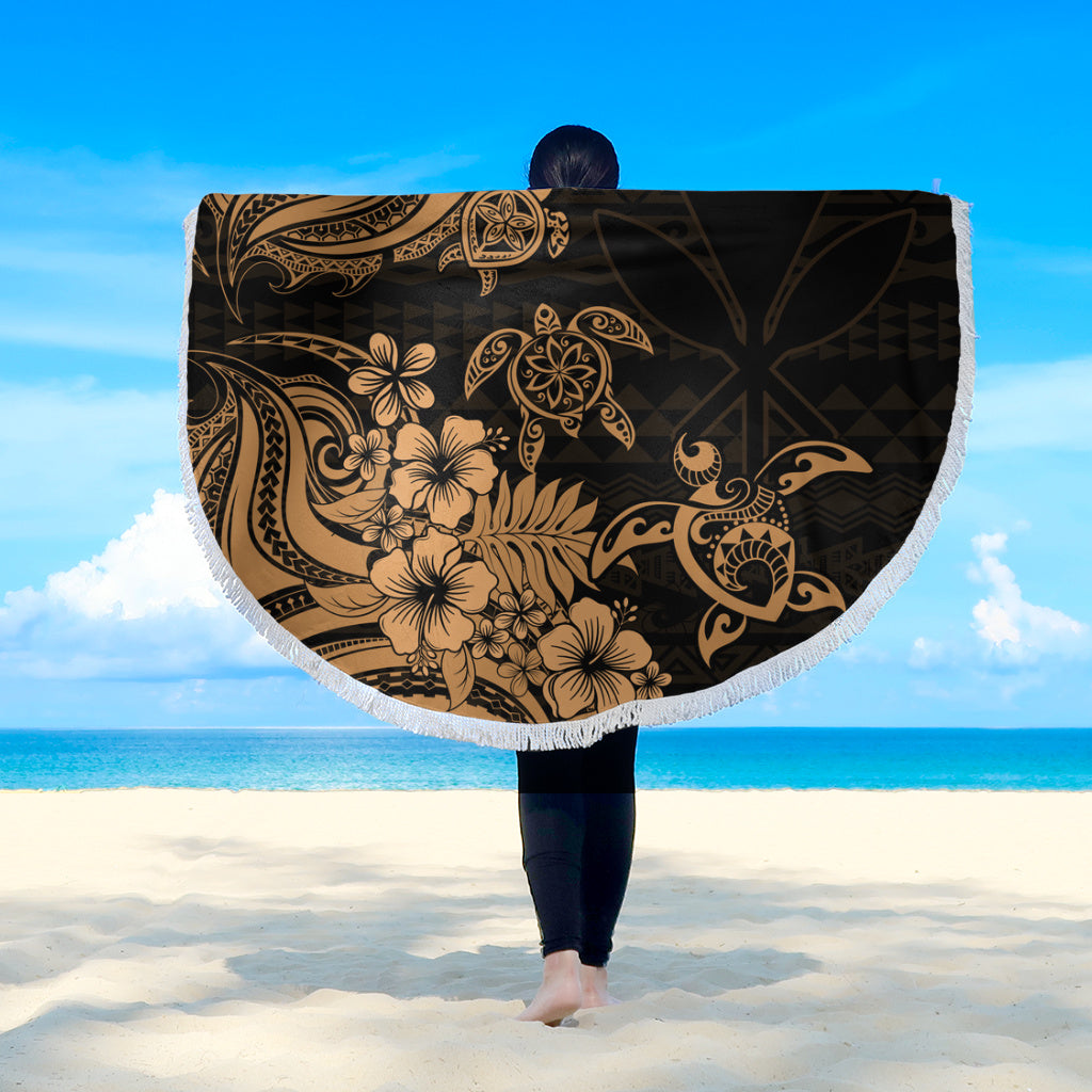 Hawaii Beach Blanket Kanaka Maoli Hibiscus Polynesian Tribal Turtle Print Style