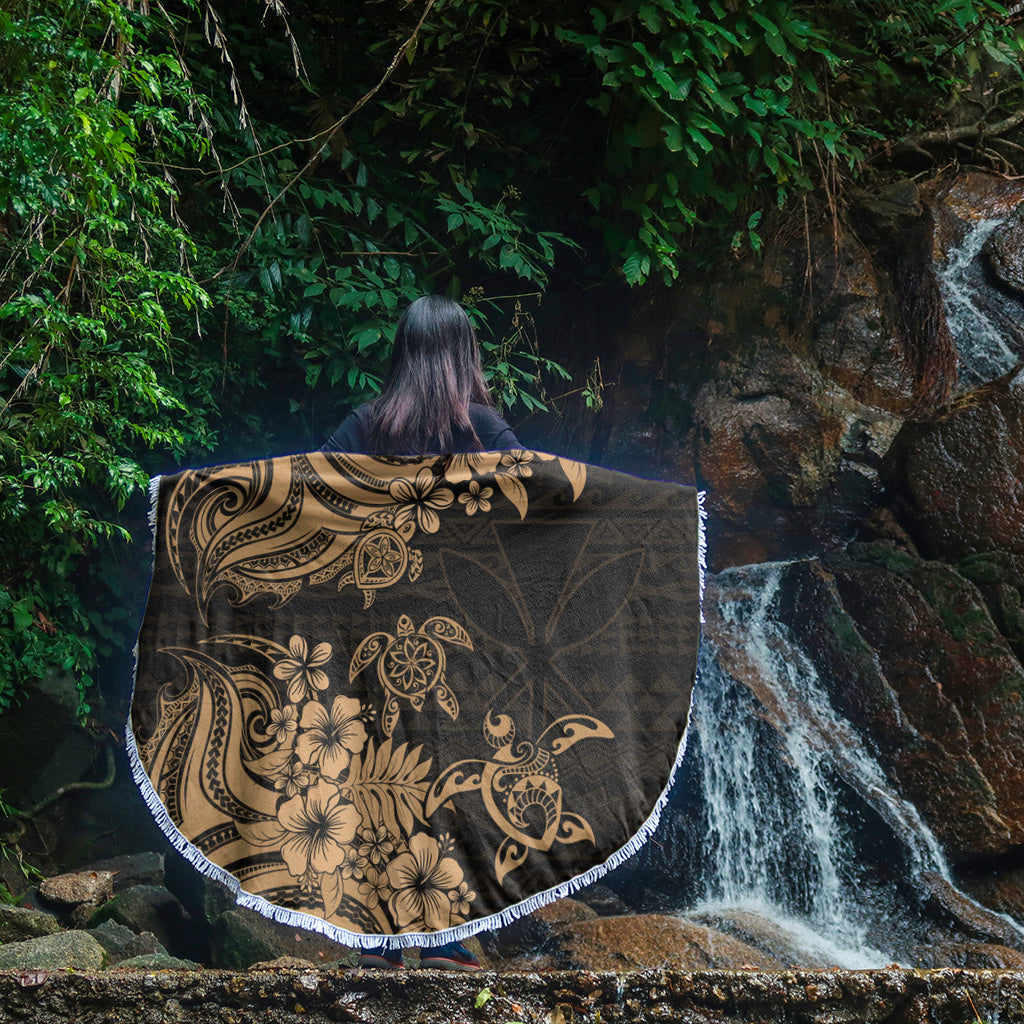 Hawaii Beach Blanket Kanaka Maoli Hibiscus Polynesian Tribal Turtle Print Style