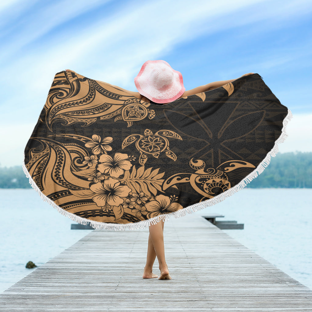 Hawaii Beach Blanket Kanaka Maoli Hibiscus Polynesian Tribal Turtle Print Style