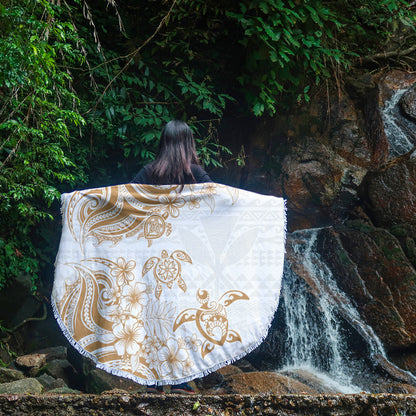 Hawaii Beach Blanket Kanaka Maoli Hibiscus Polynesian Tribal Turtle Print Style
