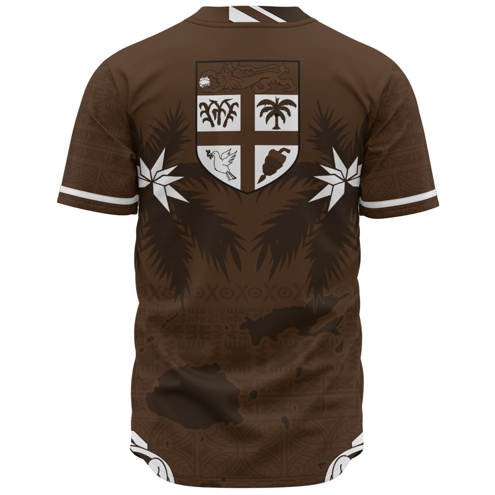 Fiji Baseball Shirt Coat Of Arms Flag Islands Brown Tapa Style