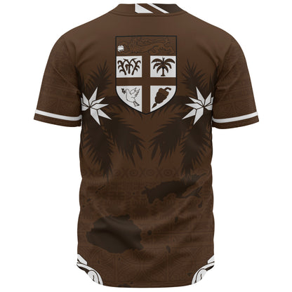 Fiji Baseball Shirt Coat Of Arms Flag Islands Brown Tapa Style