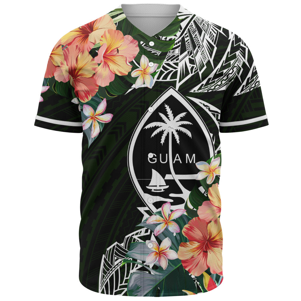 Guam Baseball Shirt Tribal Tropical Leaves