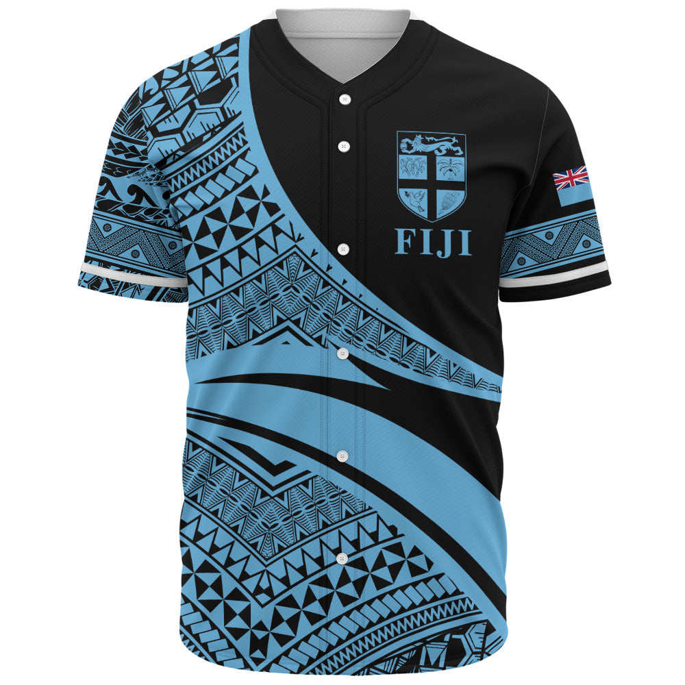 Fiji Baseball Shirt Coat Of Arms Flag Masi Tapa Tribal Style