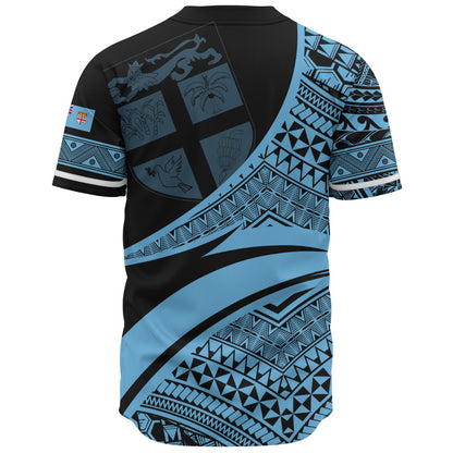 Fiji Baseball Shirt Coat Of Arms Flag Masi Tapa Tribal Style