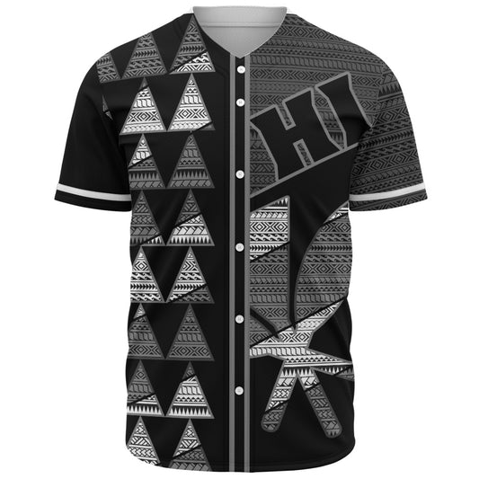Hawaii Baseball Shirt HI Spear Monochrome Tribal Pattern