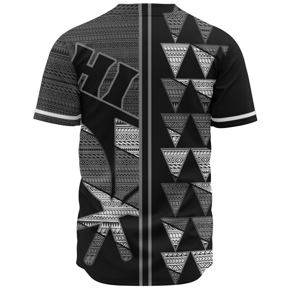 Hawaii Baseball Shirt HI Spear Monochrome Tribal Pattern