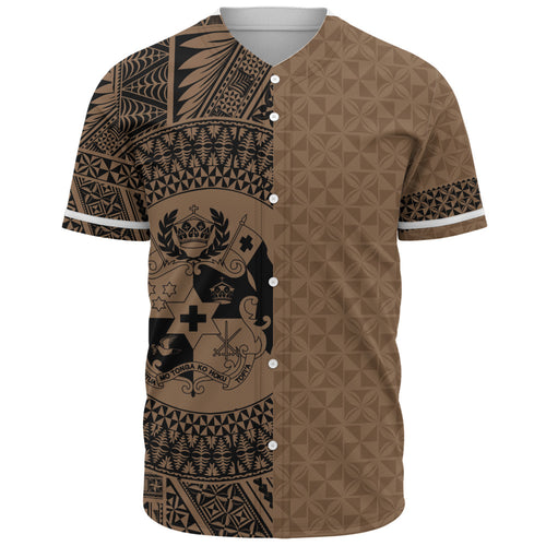 Tonga Baseball Shirt Coat Of Arms Ngatu Tapa Heritage Style