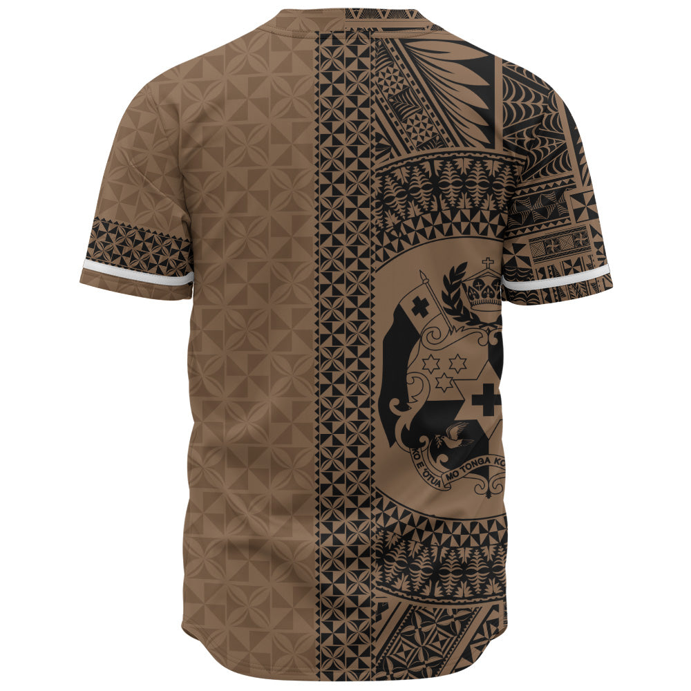 Tonga Baseball Shirt Coat Of Arms Ngatu Tapa Heritage Style