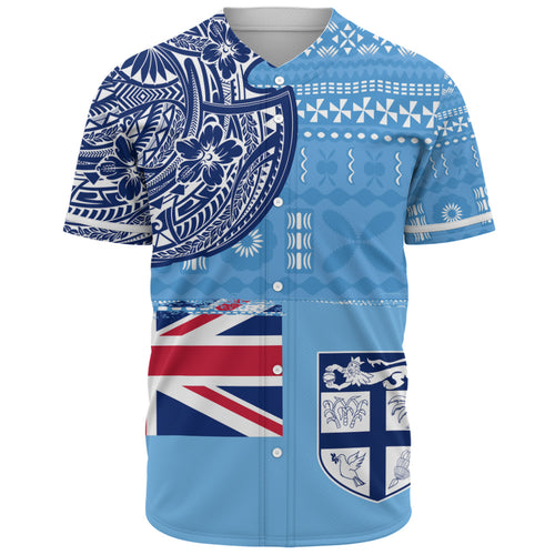 Fiji Baseball Shirt Ocean Blue Tribal Shield Pride