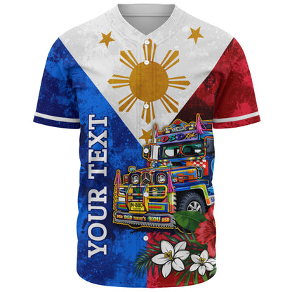 Philippines Filipinos Baseball Shirt Custom Jeepney Flag Tropical Floral
