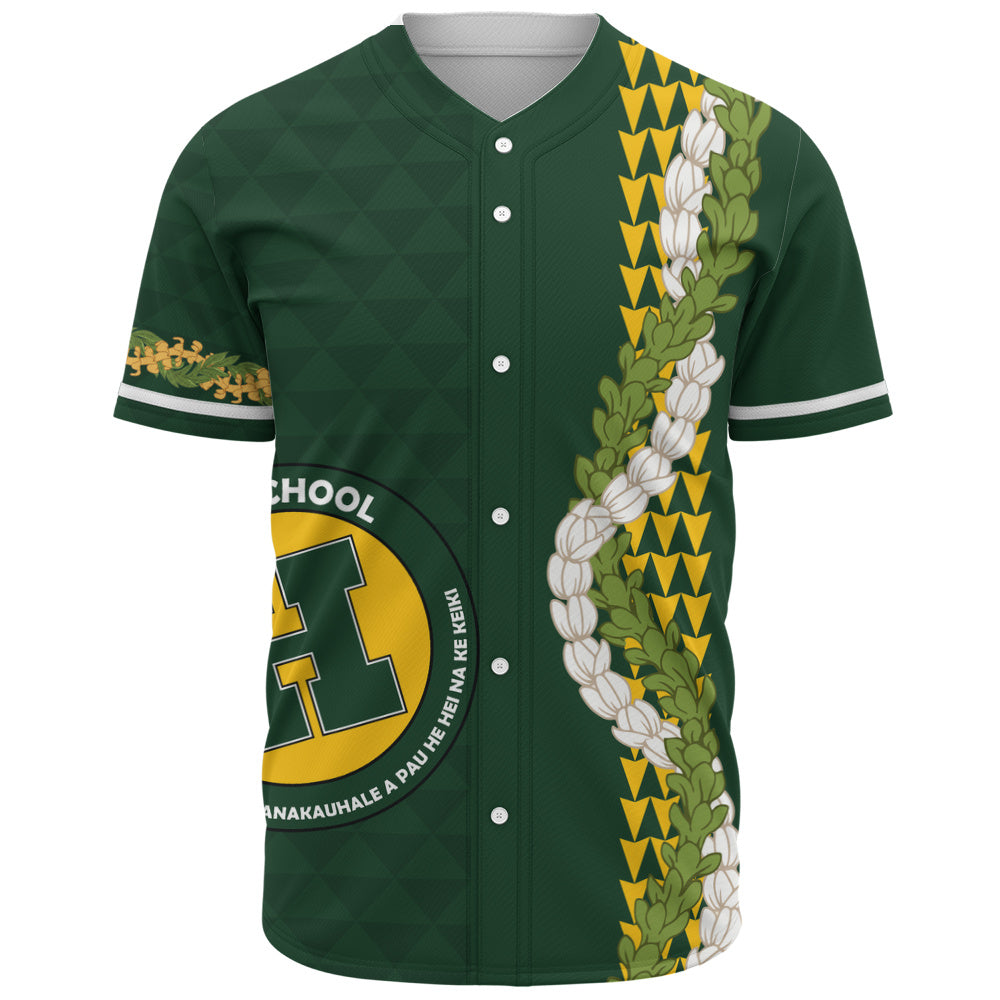 Hana High and Elementary School Baseball Shirt Puakenikeni Maile Flower Lei