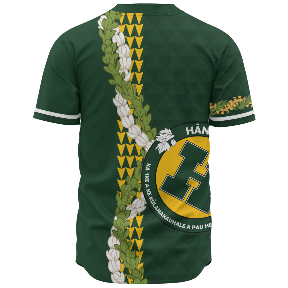 Hana High and Elementary School Baseball Shirt Puakenikeni Maile Flower Lei