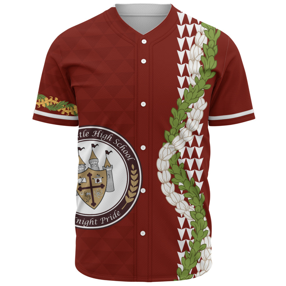 James B. Castle High School Baseball Shirt Puakenikeni Maile Flower Lei