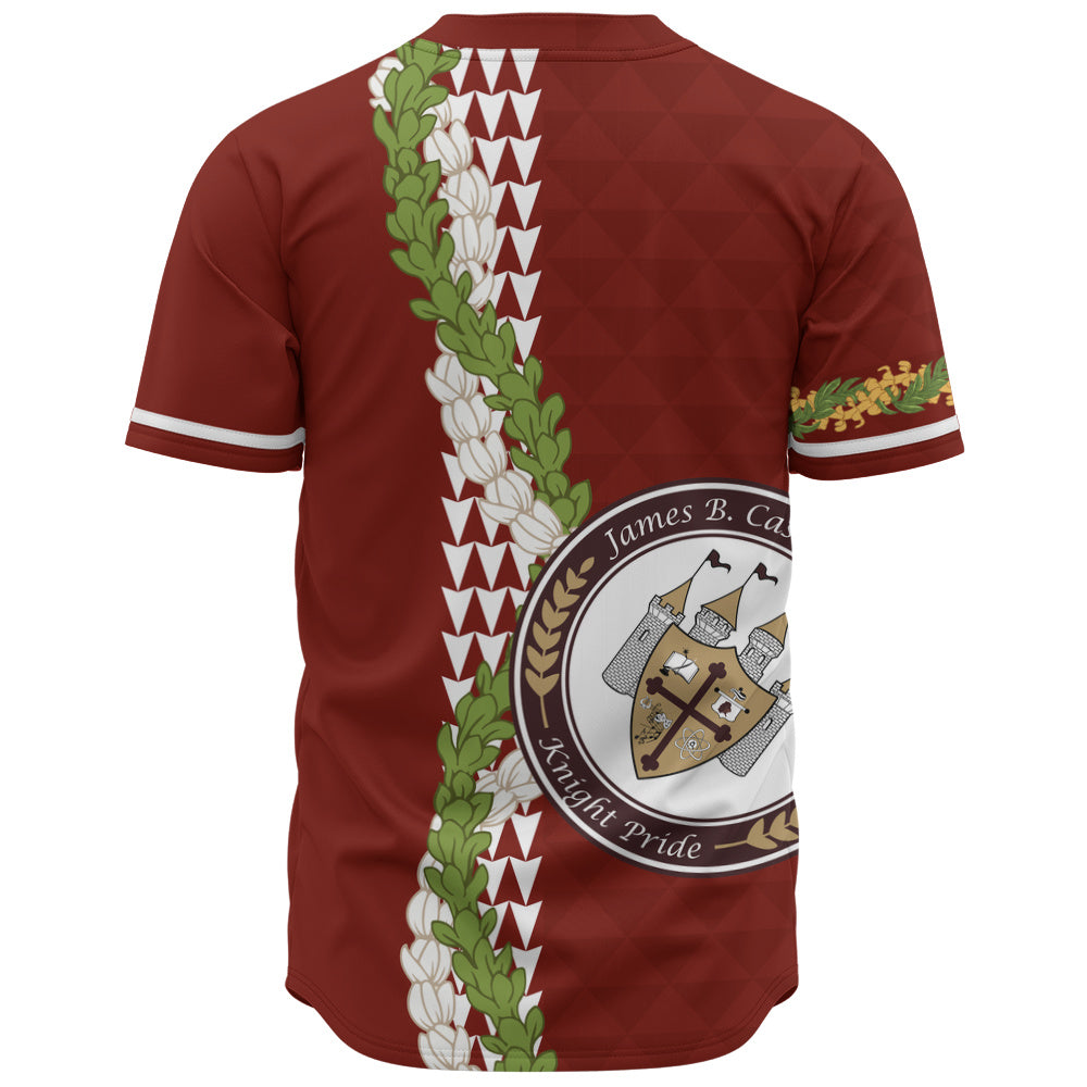 James B. Castle High School Baseball Shirt Puakenikeni Maile Flower Lei