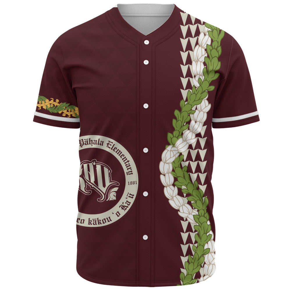 Kaʻū High & Pāhala Elementary School Baseball Shirt Puakenikeni Maile Flower Lei