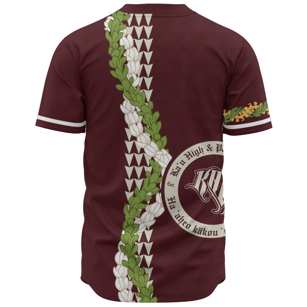 Kaʻū High & Pāhala Elementary School Baseball Shirt Puakenikeni Maile Flower Lei