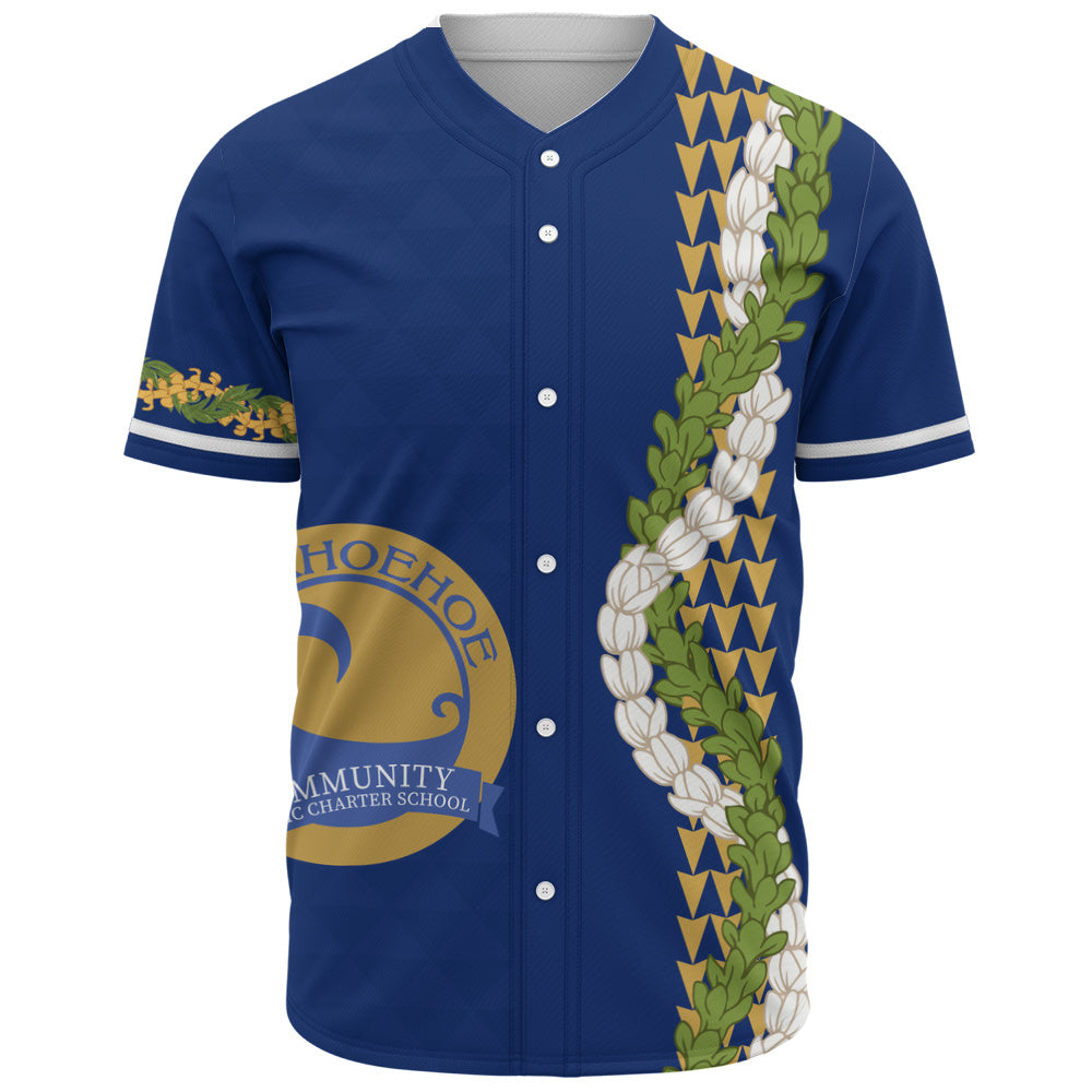 Laupāhoehoe Community Public Charter School Baseball Shirt Puakenikeni Maile Flower Lei