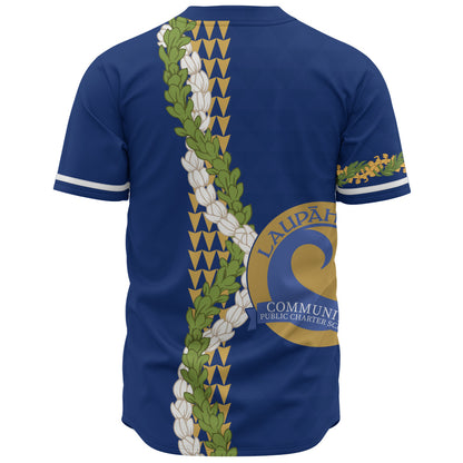 Laupāhoehoe Community Public Charter School Baseball Shirt Puakenikeni Maile Flower Lei