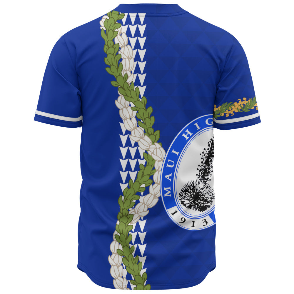 Maui High School Baseball Shirt Puakenikeni Maile Flower Lei