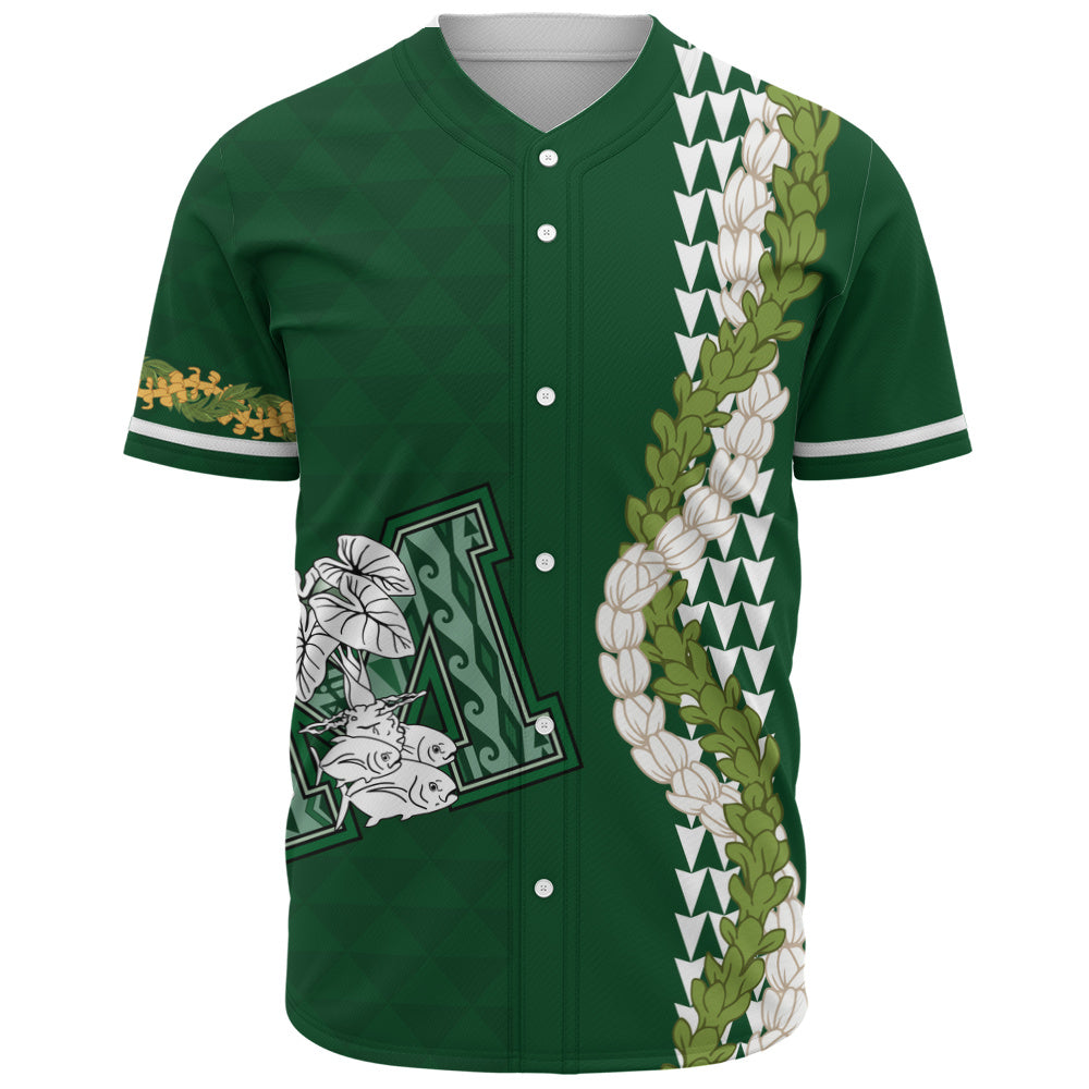 Molokaʻi High School Baseball Shirt Puakenikeni Maile Flower Lei