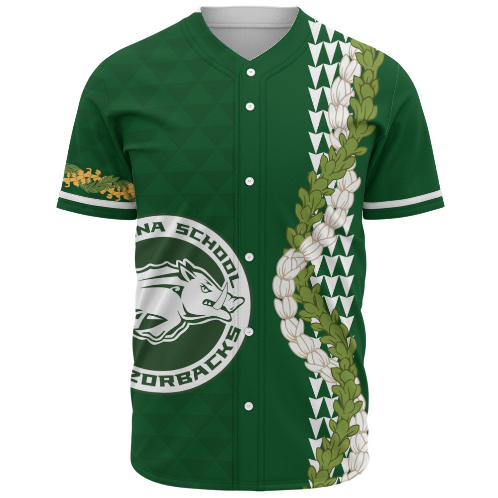 Olomana High & Intermediate School Baseball Shirt Puakenikeni Maile Flower Lei