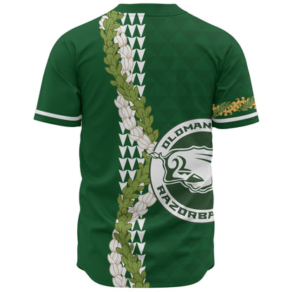 Olomana High & Intermediate School Baseball Shirt Puakenikeni Maile Flower Lei