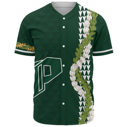 Pahoa High and Intermediate School Baseball Shirt Puakenikeni Maile Flower Lei