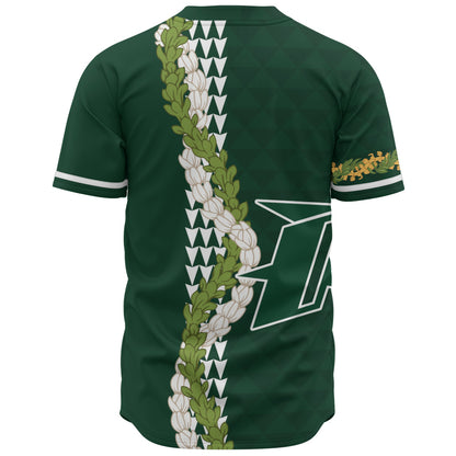 Pahoa High and Intermediate School Baseball Shirt Puakenikeni Maile Flower Lei