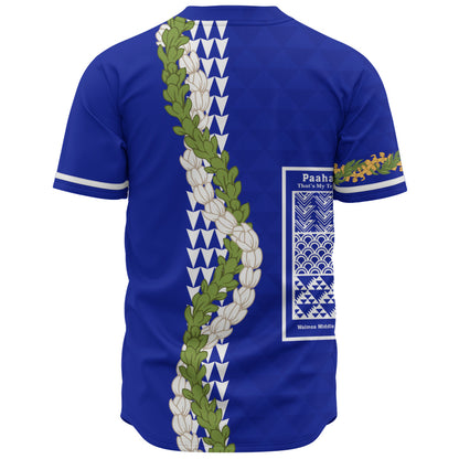 Waimea Middle Public Conversion Charter School Baseball Shirt Puakenikeni Maile Flower Lei
