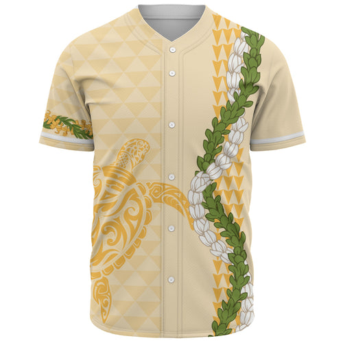 Hawaii Baseball Shirt Turtle Puakenikeni Maile Flower Lei