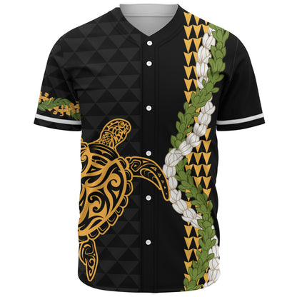 Hawaii Baseball Shirt Turtle Puakenikeni Maile Flower Lei