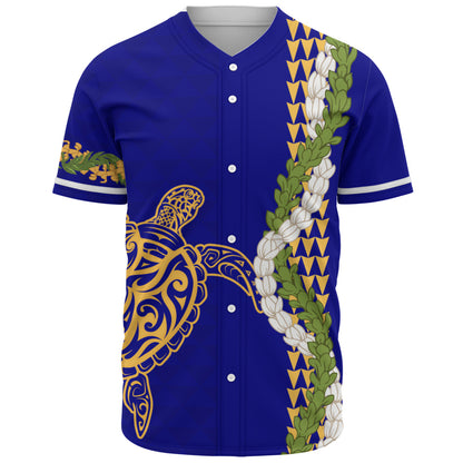 Hawaii Baseball Shirt Turtle Puakenikeni Maile Flower Lei