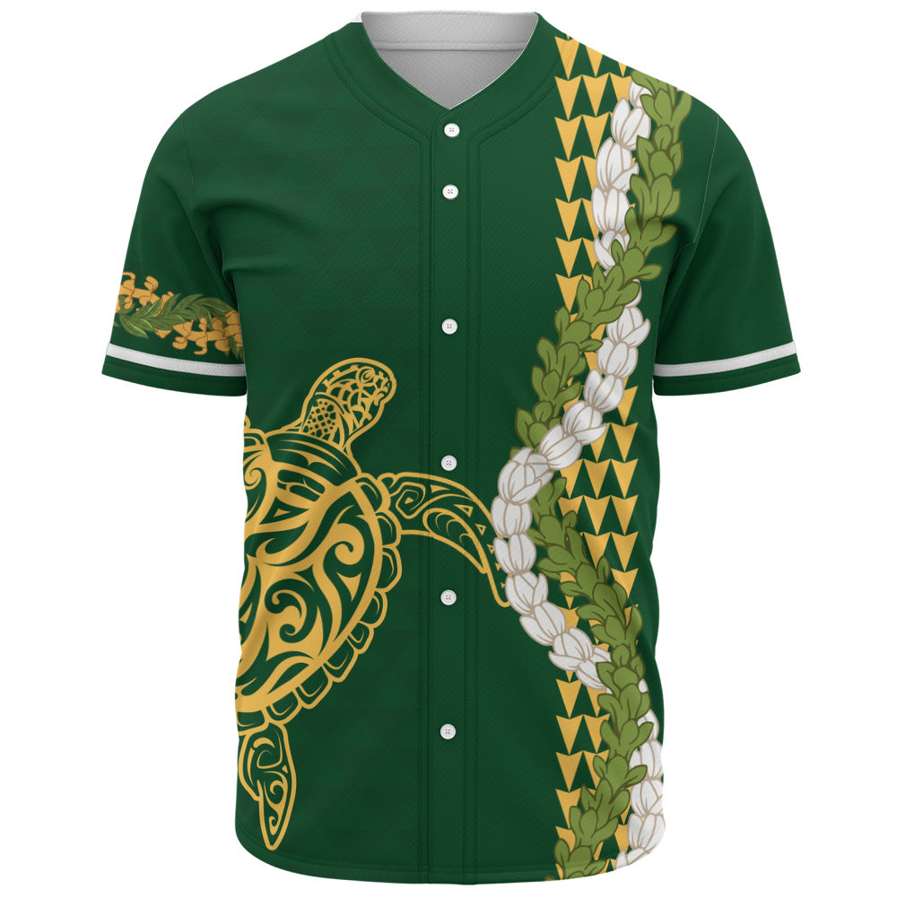 Hawaii Baseball Shirt Turtle Puakenikeni Maile Flower Lei