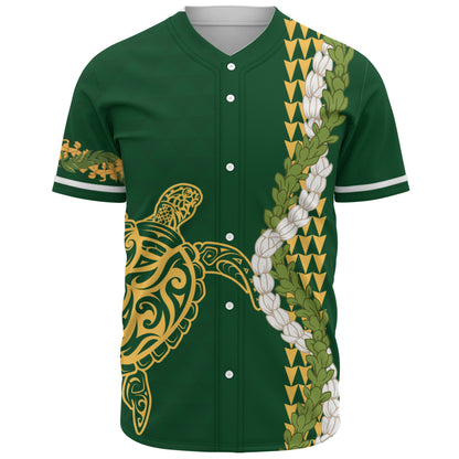 Hawaii Baseball Shirt Turtle Puakenikeni Maile Flower Lei