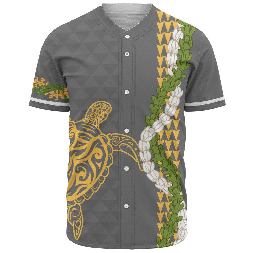 Hawaii Baseball Shirt Turtle Puakenikeni Maile Flower Lei